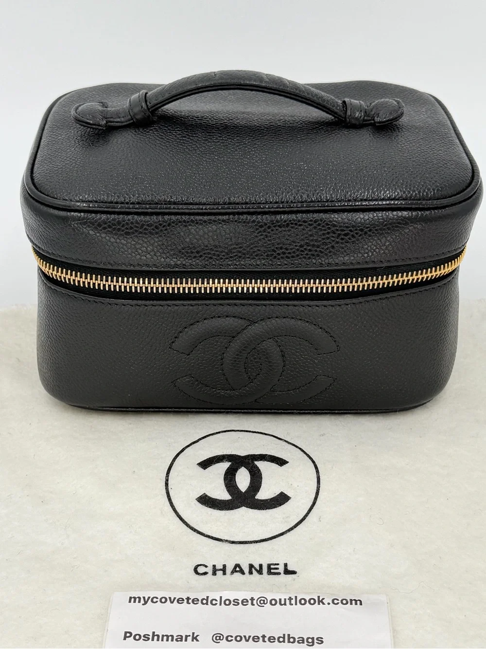 🖤CHANEL Black Caviar Leather CC Logo Vanity Case w/Dust Bag and Entrupy COA🖤 - Picture 2 of 16